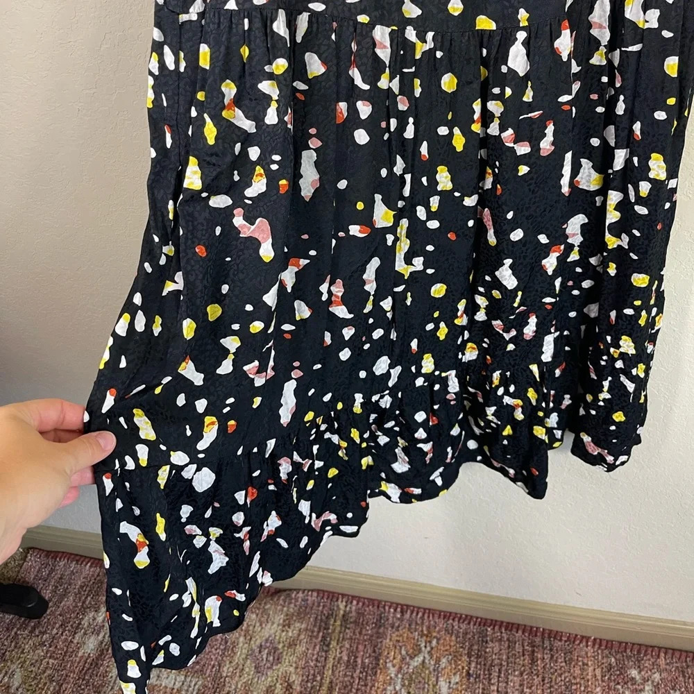 Ba&sh Tonya Gathered Printed Satin Jacquard Midi Dress in Black Spotted Size 2 - Picture 9 of 12